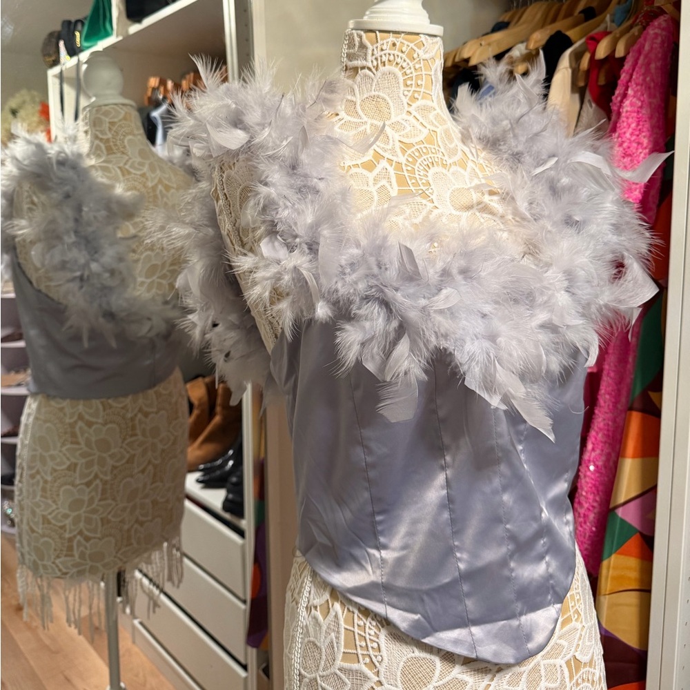Fashion Nova Gray Feathered Top